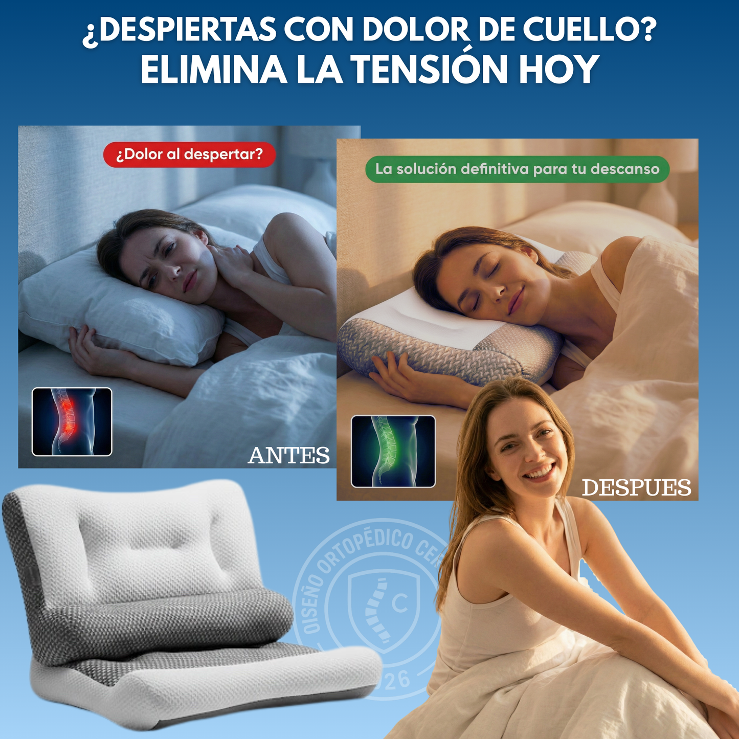Almohada Evo-Cloud: Elimina el Dolor de Cuello y Espalda desde la Primera Noche